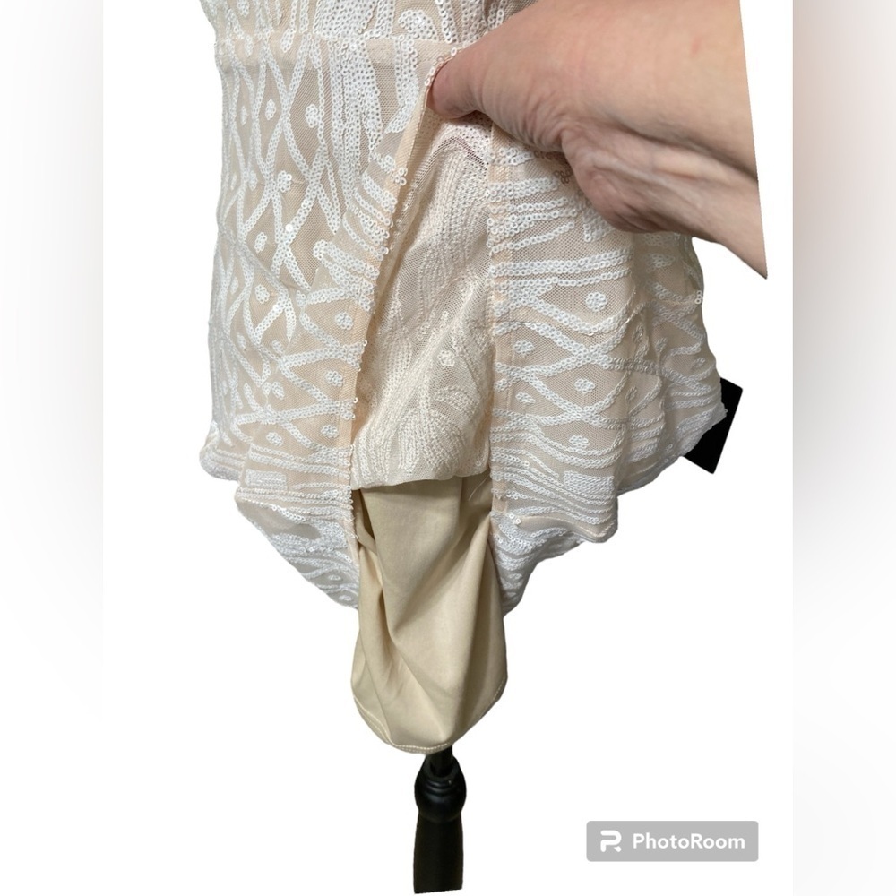 Lulus-NWT size XL/size 14 “Yours To Keep” Beige/White Sequin Mini Dress Back zip - Picture 12 of 17